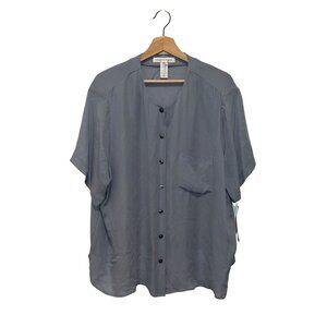 NWT Jones New York Gray Silk Short Sleeve Button-Down Blouse Women's Plus Size 2